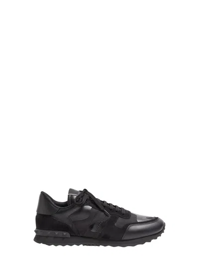 Valentino Garavani Valentino Rockrunner Mesh Sneaker With Rockstud Leather Inserts In Black