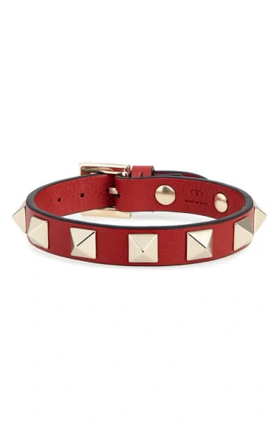 Valentino Garavani Valentino Rockstud Small Leather Bracelet In Red