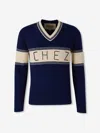 Valentino Embroidered Striped Virgin Wool And Cotton-blend Sweater In Blue