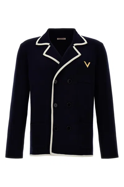 Valentino Wool Knit Jacket In Blue