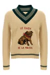 Valentino Butter-coloured Sweater With Le Chien De La Maison Embroidery In Nude