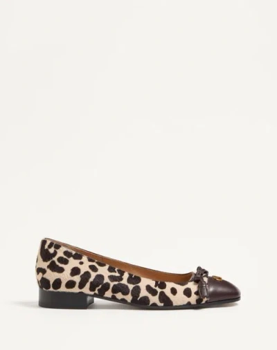 VALENTINO GARAVANI VALENTINO GARAVANI VALET DU ROI BALLERINA IN PONY-EFFECT CALFSKIN 25MM WOMAN NATURAL/BROWN 40