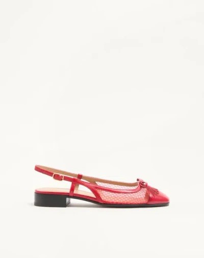 Valentino Garavani Valet Du Roi Slingback Ballerina In Mesh And Kidskin 25mm Woman Rouge Pur 41 In Red