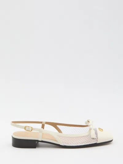 Valentino Garavani Valet Du Roi Tasseled Leather And Mesh Slingback Ballet Flats In White