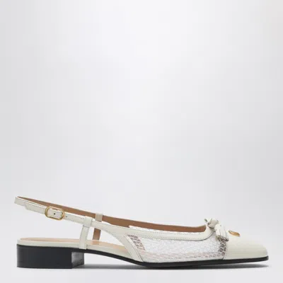 Valentino Garavani Valet Du Roi Tasseled Leather And Mesh Slingback Ballet Flats In White