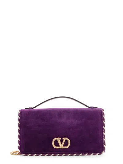 Valentino Garavani Velvet Bag/wallet With Vlogo Signature Detail In Purple