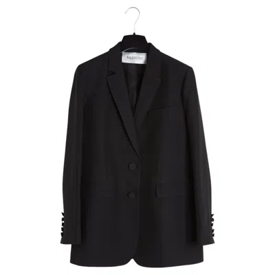Pre-owned Valentino Garavani Veste Fr40 Black Wool Silk Crepe Jacket Blazer Uk12 Us10