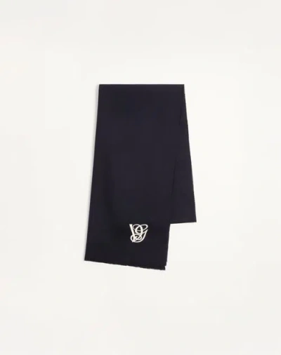Valentino Garavani Vg Wool Scarf With Embroidery In Blue