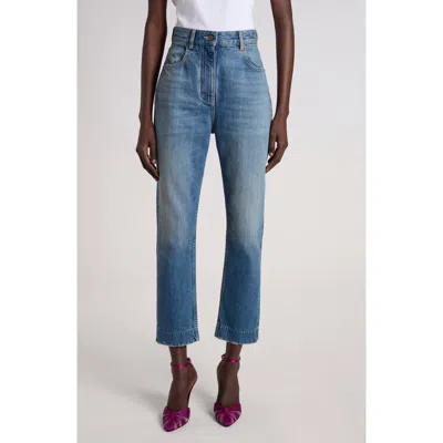Valentino Garavani Vgold Crop Straight Leg Jeans In Blue