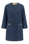 Valentino Vlogo Signature Mini Dress With V-neck And Pockets In Blue