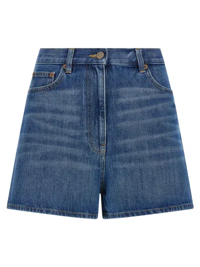 Valentino Vgold Tailored Shorts Belt Loops Pockets In Blue