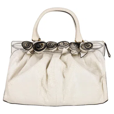 Pre-owned Valentino Garavani Vintage Python Skin Lacca Fleur Rose Applique Bag In Red