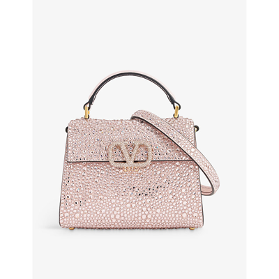 Valentino Garavani Vsling Rhinestone-embellished Woven Top Handle Bag In Vintage Rose/rose Quartz