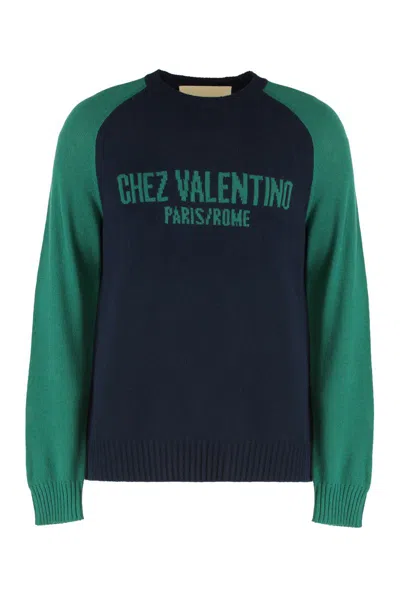 Valentino Garavani Virgin Wool Crew-neck Sweater In Blue