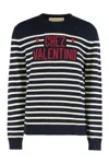 Valentino Garavani Crewneck Sweater With Bold Jacquard Motif In Black
