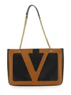 Valentino Garavani 'viva Superstar' Brown And Black Shoulder Bag With Vlogo On The Front In Leather  In Multicolor