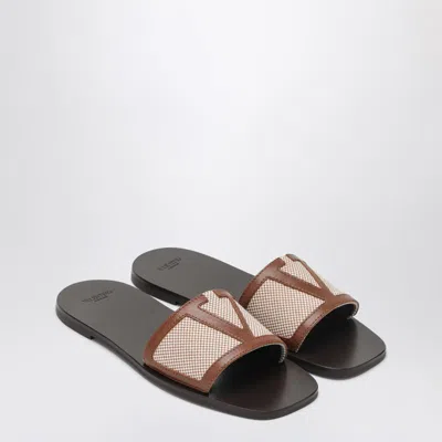 VALENTINO GARAVANI VALENTINO GARAVANI VIVA SUPERSTAR BROWN CANVAS SLIDE SANDAL