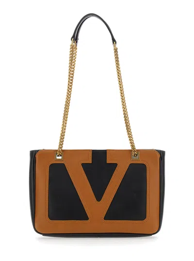 VALENTINO GARAVANI VALENTINO GARAVANI 'VIVA SUPERSTAR' BROWN SHOULDER BAG WITH VLOGO ON THE FRONT AND TWO CHAIN-LINK HA