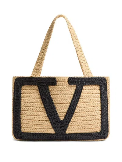 Valentino Garavani Viva Superstar Crochet Small Tote Bag In Black