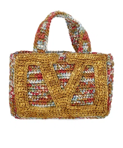 Valentino Garavani Viva Superstar Crocheted Tote Bag In Brown