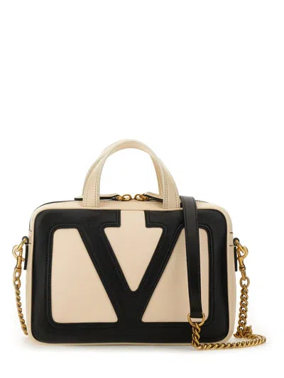 Valentino Garavani Ivory Leather Viva Superstar Handbag In Black