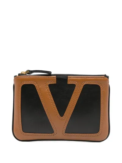 Valentino Garavani Viva Superstar Leather Zip Walle In Black