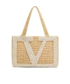 Valentino Garavani Viva Superstar Medium Shopping Bag In Raffia In Brown
