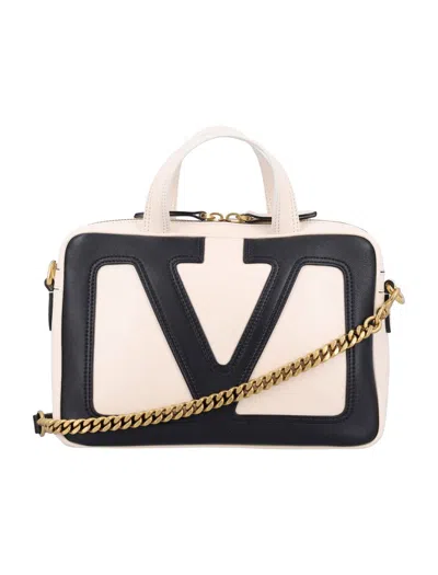 Valentino Garavani Viva Superstar Nappa Leather Handbag In Butter White + Black