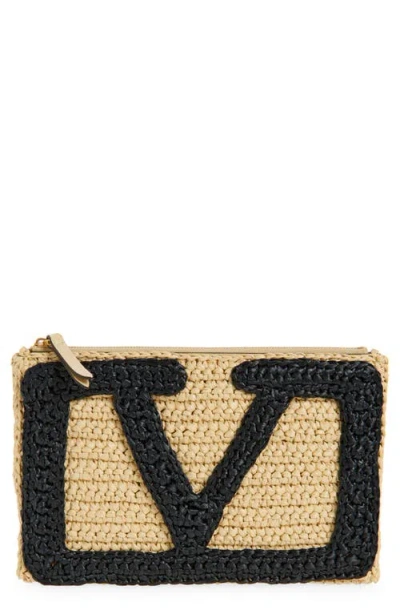 Valentino Garavani Viva Superstar Raffia Clutch In Black