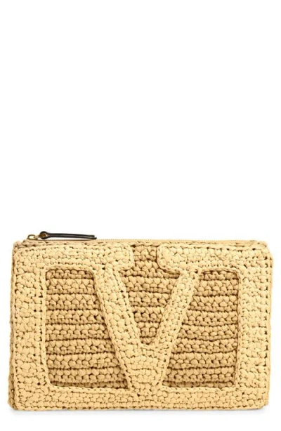 Valentino Garavani Viva Superstar Raffia Clutch In Nude