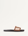 Valentino Garavani Viva Superstar Slide Sandal In Canvas Fabric And Nappa Leather In Natural/tobacco
