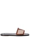 Valentino Star Leather Slide Sandals With Rubber Sole In Blue
