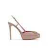 Valentino 120 Vlogo Slingback Leather Pumps In Beige