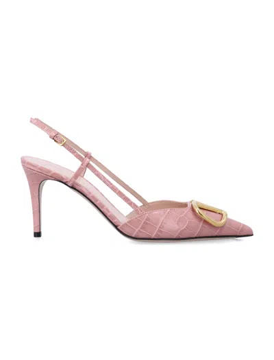 Valentino Garavani Vlogo 80 Embellished Croc-effect Leather Slingback Pumps In Multi