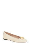 Valentino Garavani Vlogo White Lamb Leather Goat Leather Classic Ballet Flats In Neutral