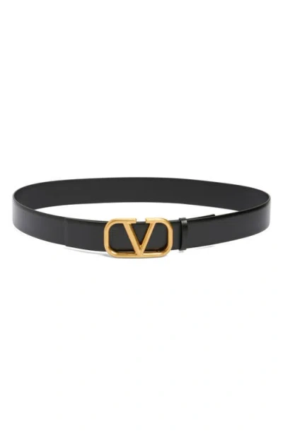 Valentino Garavani Elegant Black Leather Belt With Gold Buckle 30 Mm