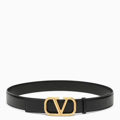 Valentino Garavani Black Leather Vlogo Belt