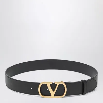 Valentino Garavani Vlogo Black/gold Leather Belt