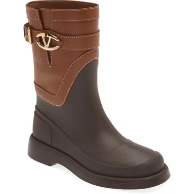 Valentino Garavani Vlogo Bold Short Rain Boot In Brown