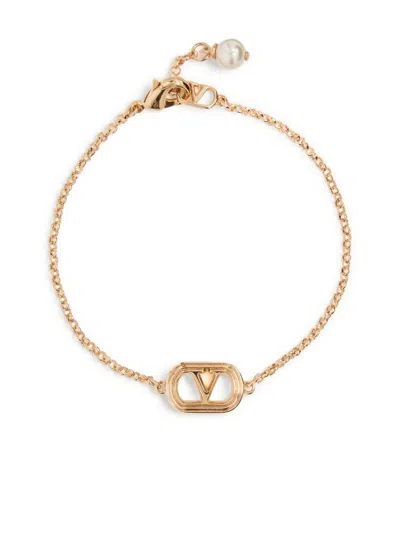 Valentino Garavani Adjustable Chain Link Bracelet With Pearl Detail In Gold