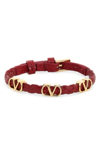 Valentino Garavani Vlogo Braided Leather Bracelet In Burgundy