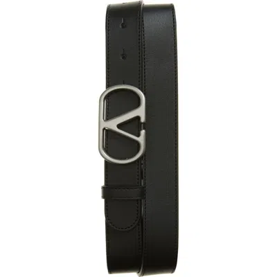 Valentino Garavani Vlogo Buckle Leather Belt In Black
