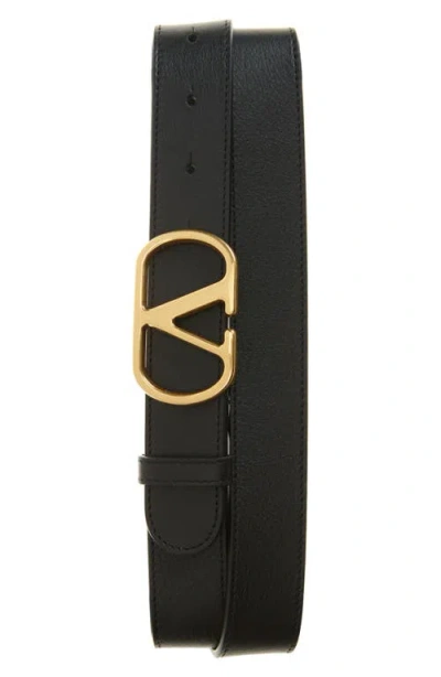 Valentino Garavani Vlogo Buckle Leather Belt In Black