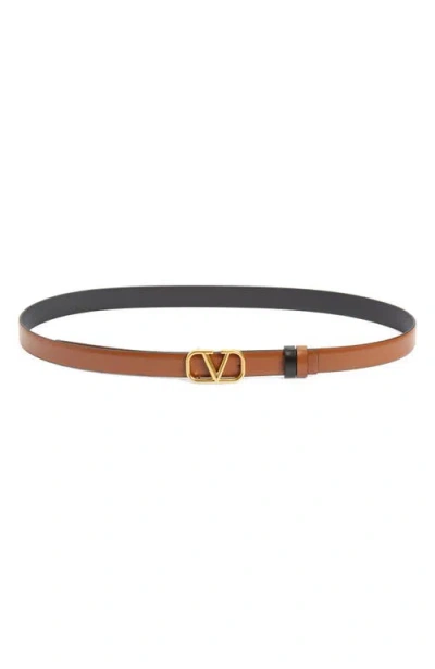 Valentino Garavani Vlogo Buckle Reversible Leather Belt In Brown