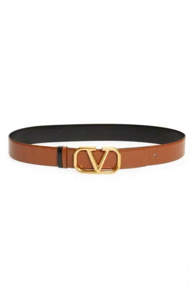 Valentino Garavani Reversible Vlogo Signature Belt In Polished Calfskin 30 Mm In Brown