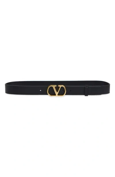 Valentino Garavani Vlogo Buckle Signature Leather Belt In Black
