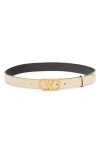 Valentino Garavani Vlogo Buckle Signature Leather Belt In Ren Butter White