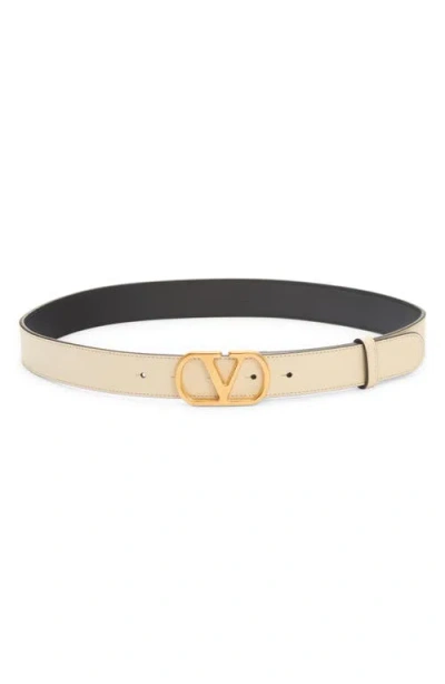 Valentino Garavani Vlogo Buckle Signature Leather Belt In Ren Butter White
