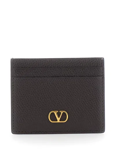 Valentino Garavani Vlogo Calf Leather Card Case In Brown