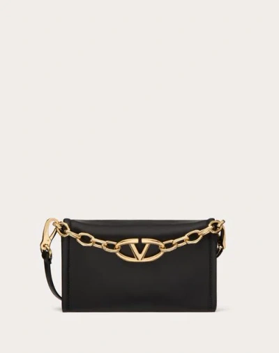 Valentino Garavani Vlogo Chain Clutch Bag In Nappa Leather With Chain Woman Black Uni In Gold